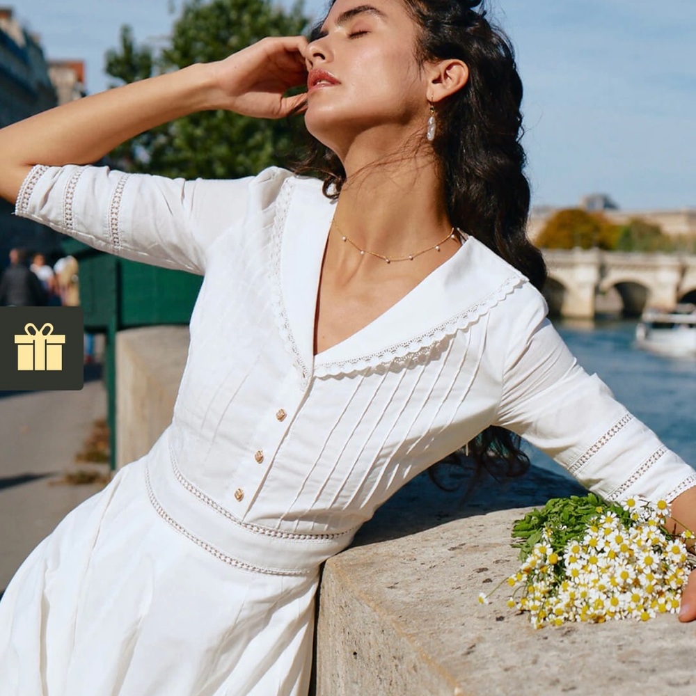 Fiona Cotton White Midi Dress simple retro